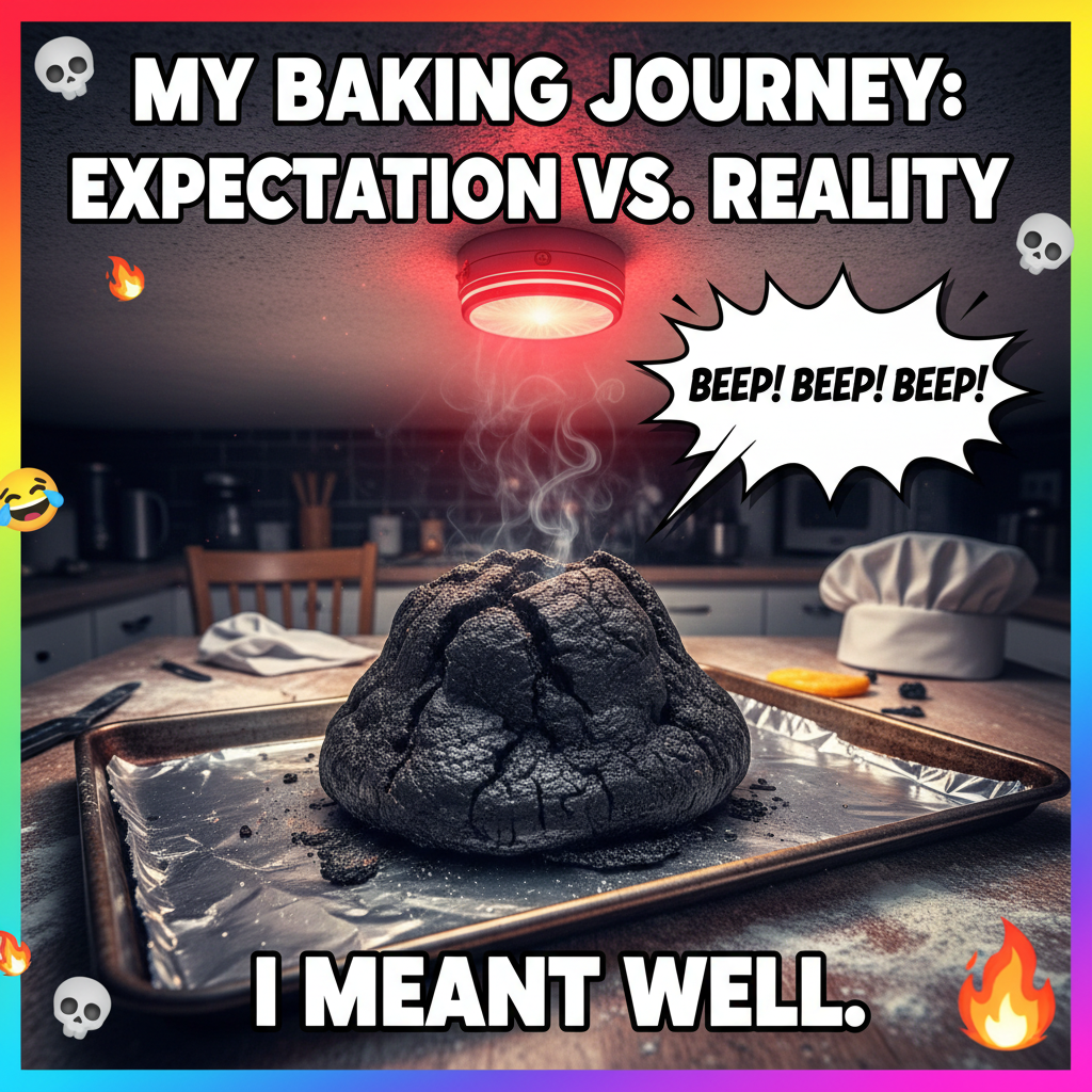 Attempted to make a cake. Ended up with a charcoal briquette. At least the smoke alarm worked!