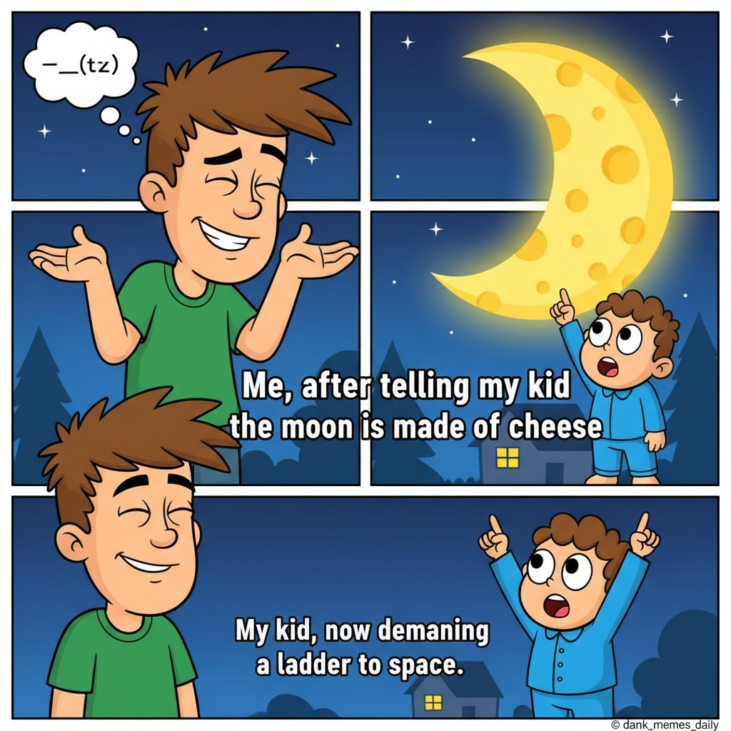 My kid just asked why the moon follows us. My answer: 'Magic.' Nailed it, parenting.