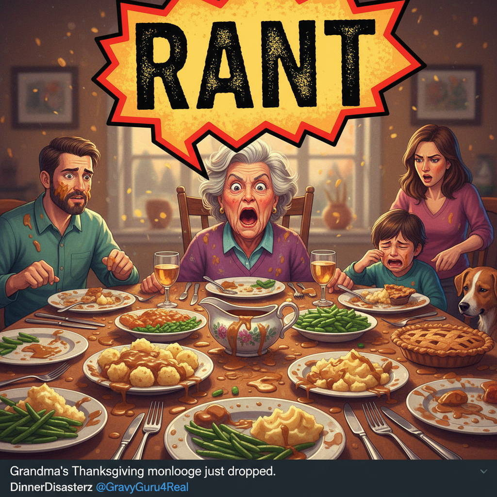 Aunt Carol's political rant just dropped harder than the gravy boat. Happy holidays!