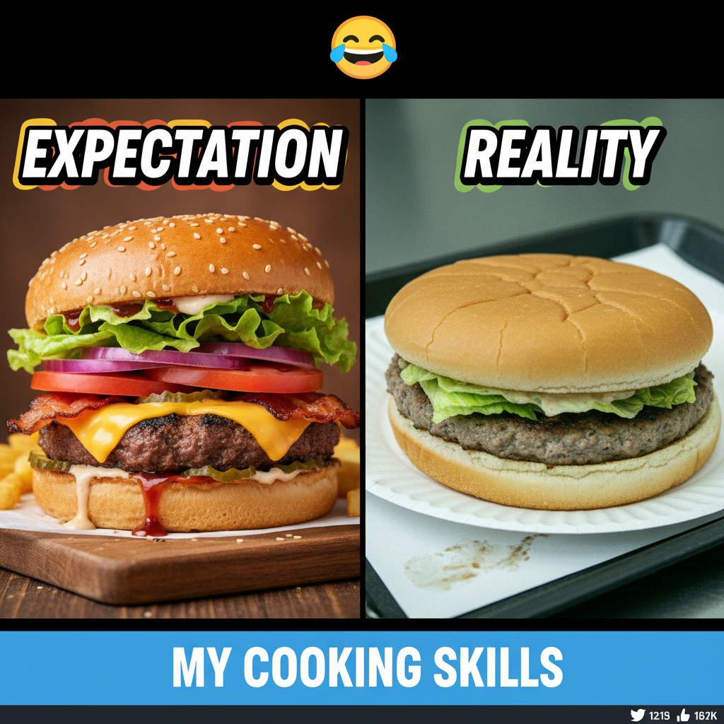 Ordered a gourmet burger, got a sad patty on a bun. My disappointment is immeasurable.