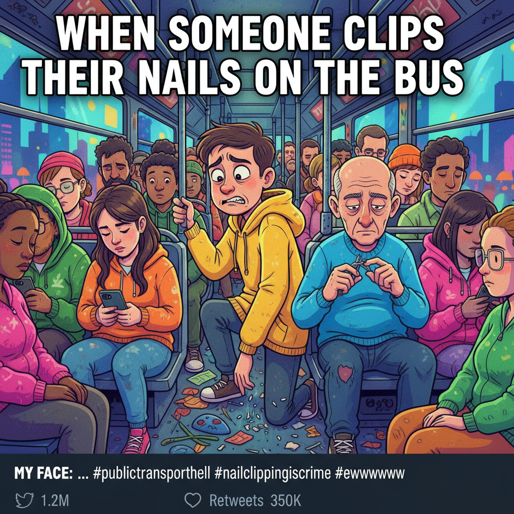Just survived a public transport ride where someone was clipping their nails. Pray for me.