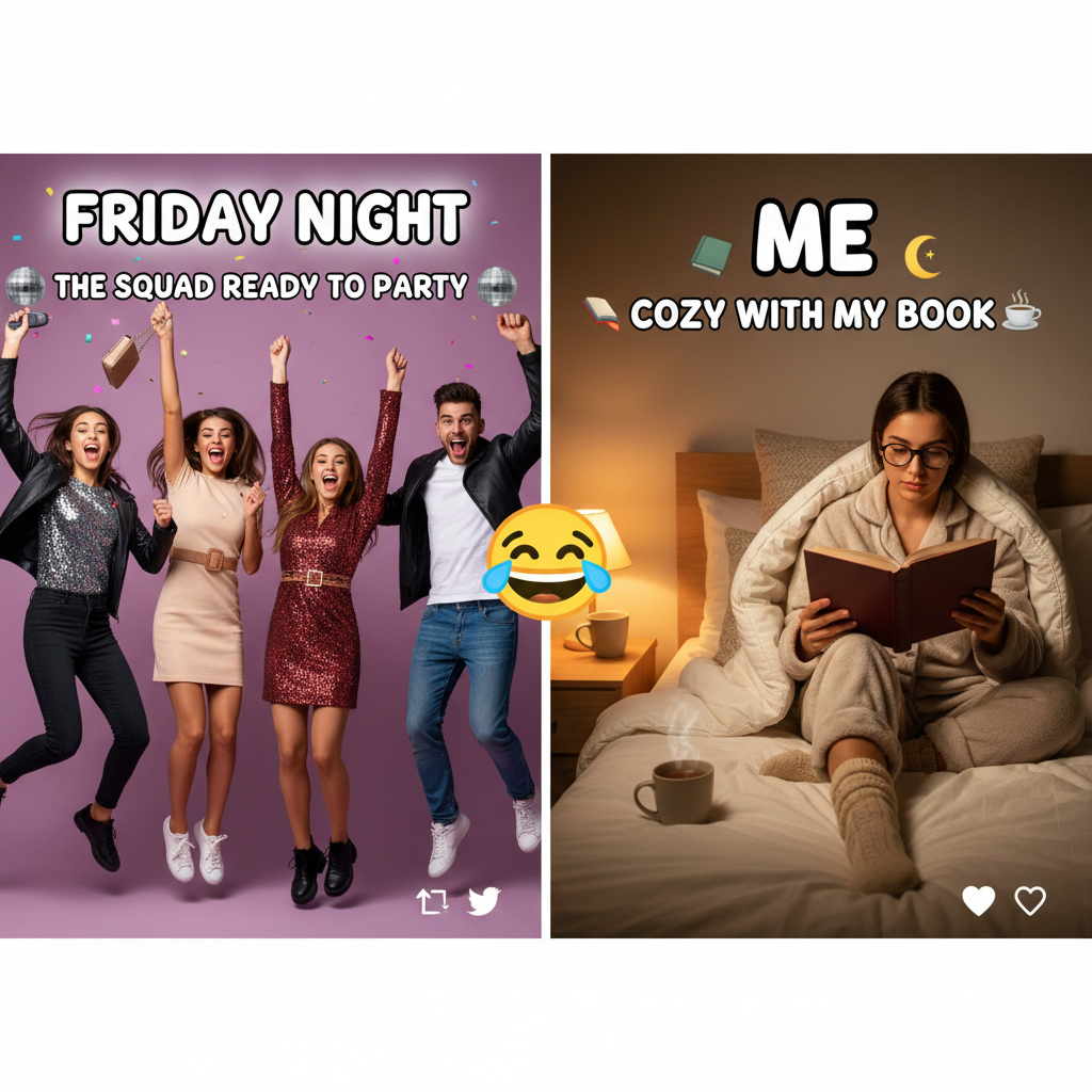 Extrovert: 'Let's go out!' Introvert: *already in bed by 8 PM*