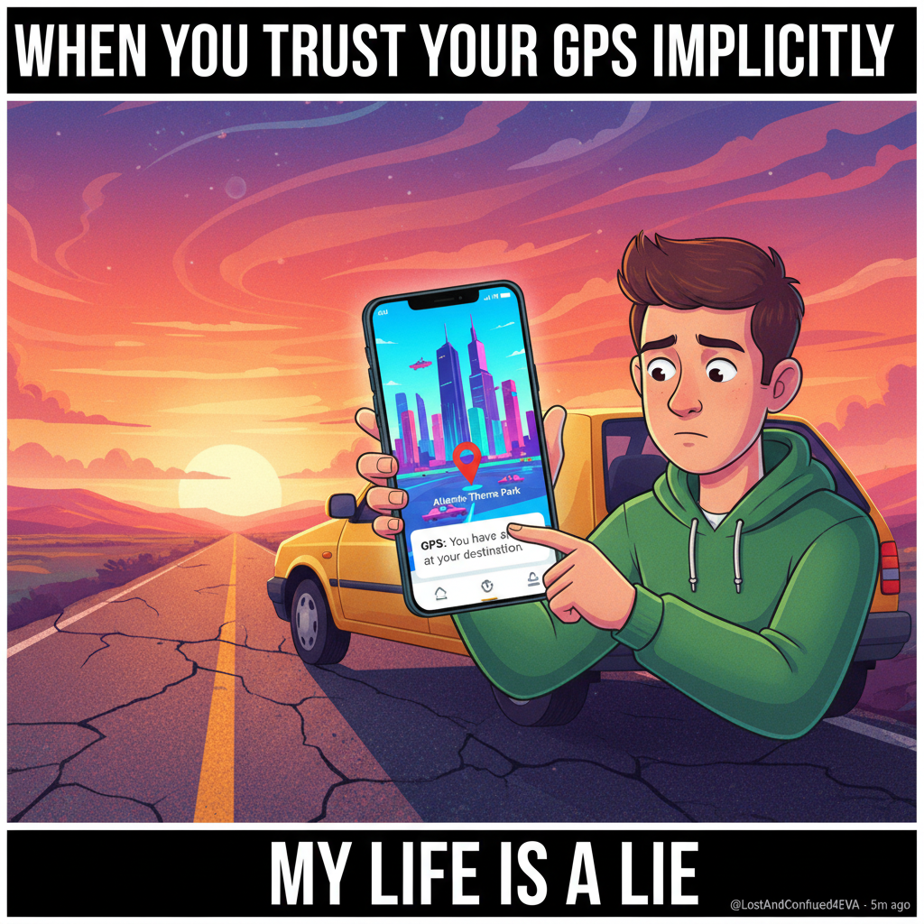 GPS said 'turn left.' I turned right. Now I'm in a different state. Send snacks.
