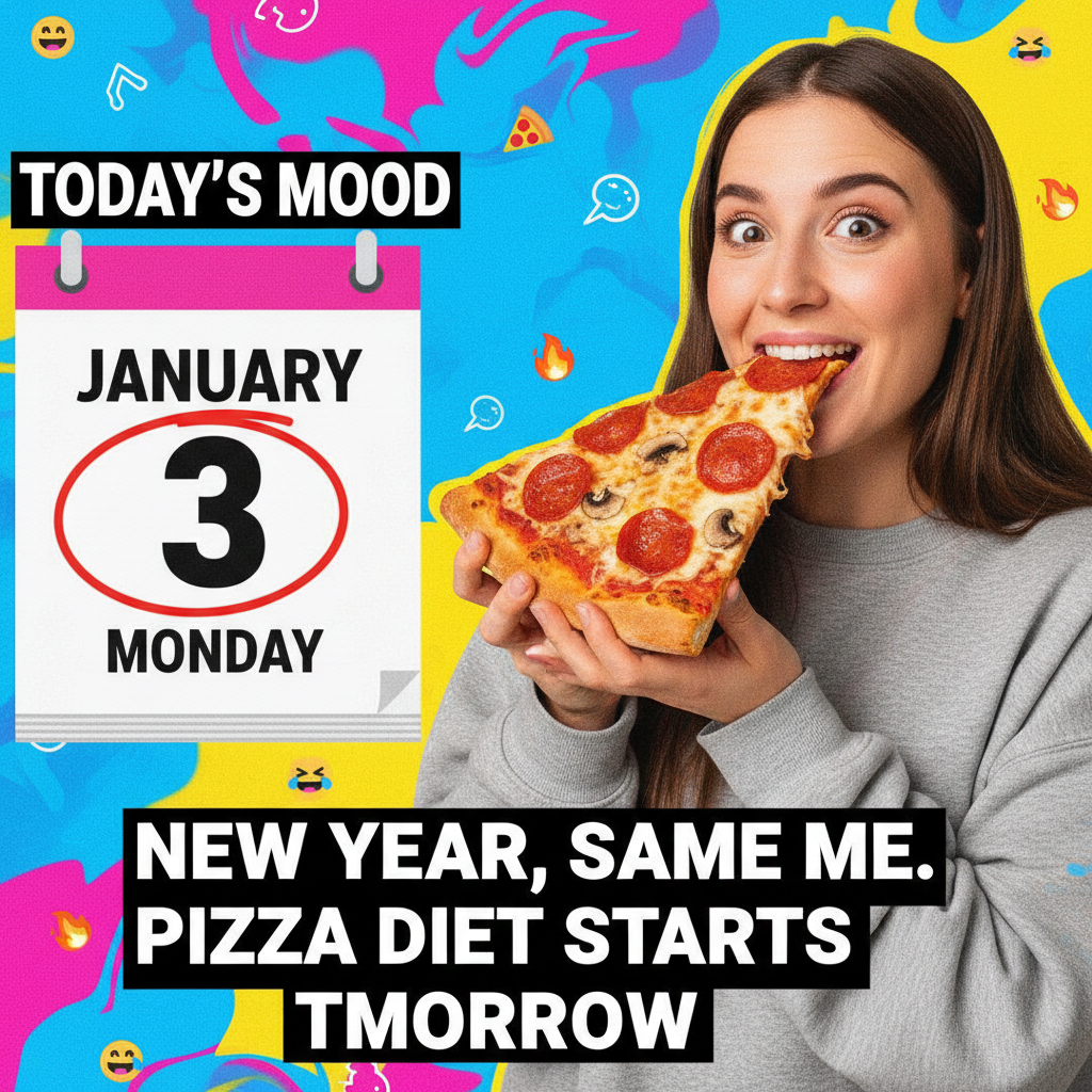My New Year's resolution was to eat healthier. It's January 3rd and I'm eating pizza.