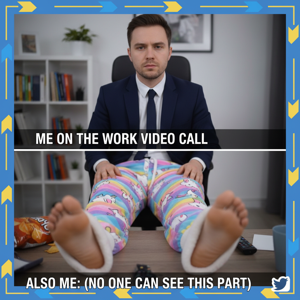 My 'work from home' outfit is 50% professional, 50% pajama. It's called balance.