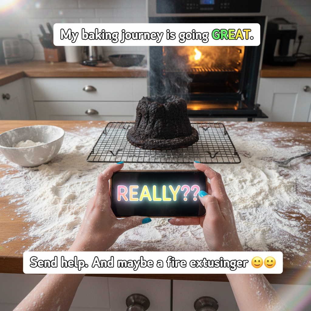 Attempted to make a 'simple' cake. Now my kitchen looks like a flour bomb exploded. Send help (and pizza).
