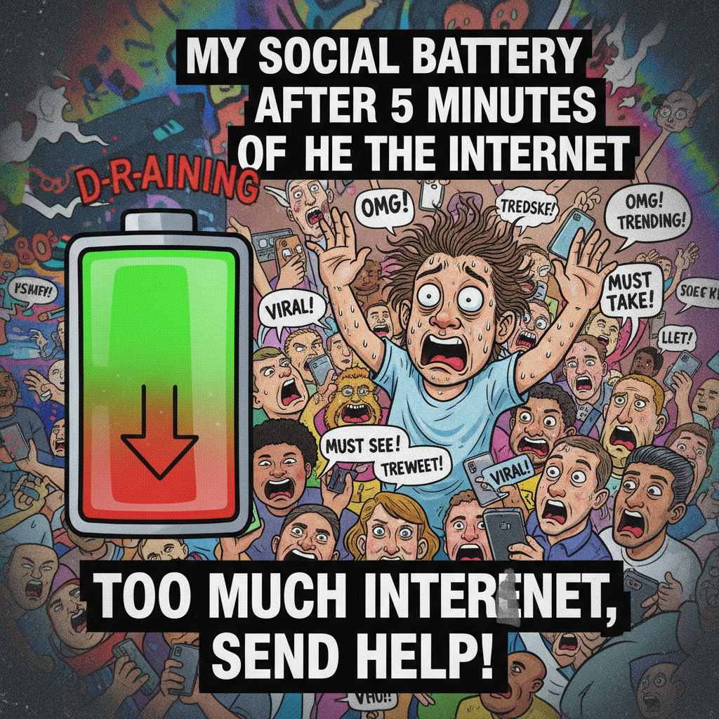 Introvert at a party: 'I've recharged my social battery for 3 seconds, now I need 3 days to recover.'