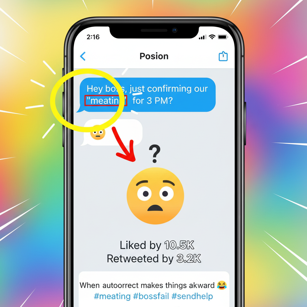 Autocorrect changed 'meeting' to 'meating'. My boss thinks I'm inviting him to a BBQ.