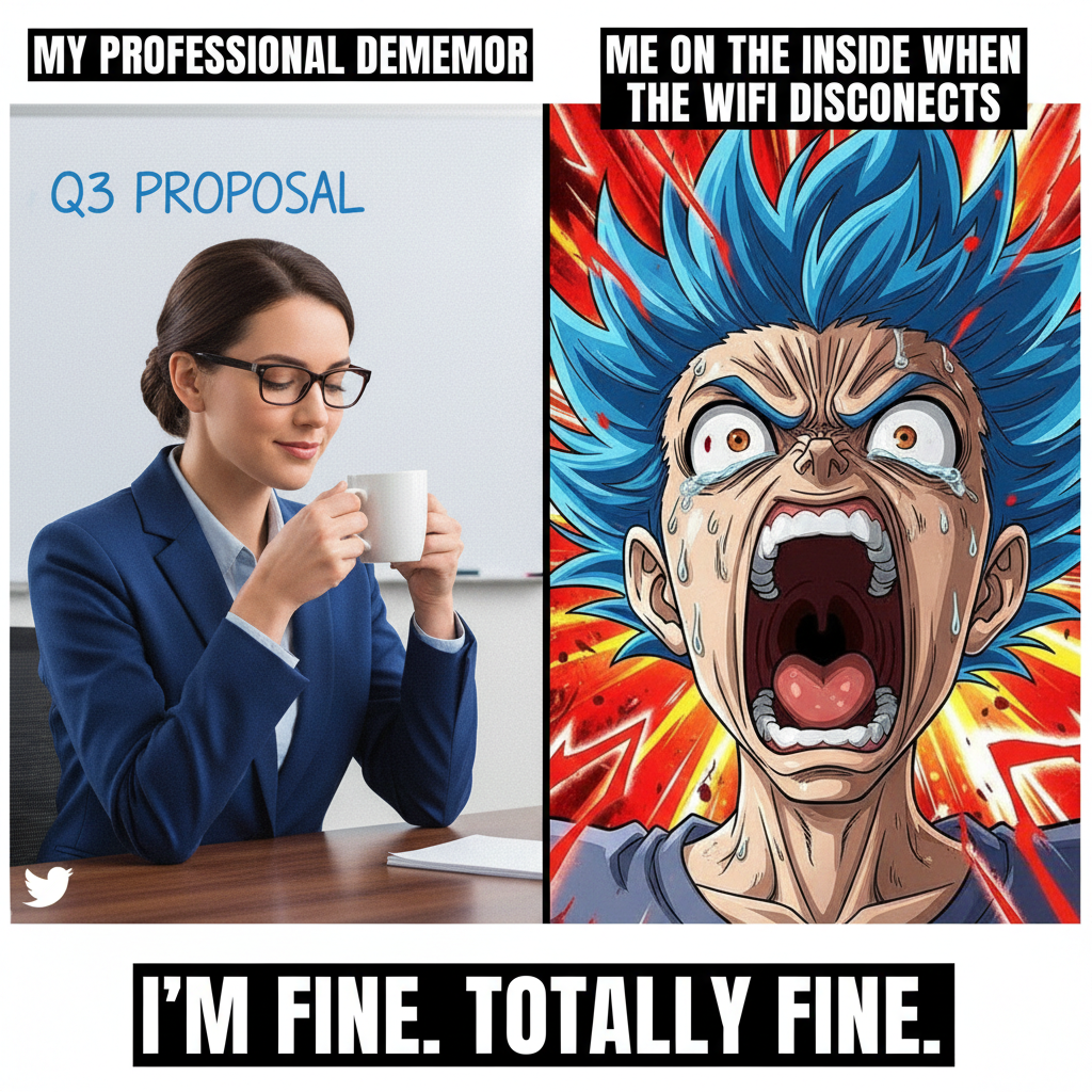 Me trying to adult vs. how I feel inside (an anime character screaming dramatically).