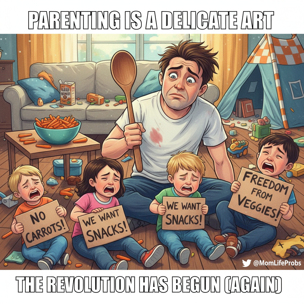 My kids asked for a snack. I offered a carrot. Now they're doing a hunger strike. Send help. #Parenting