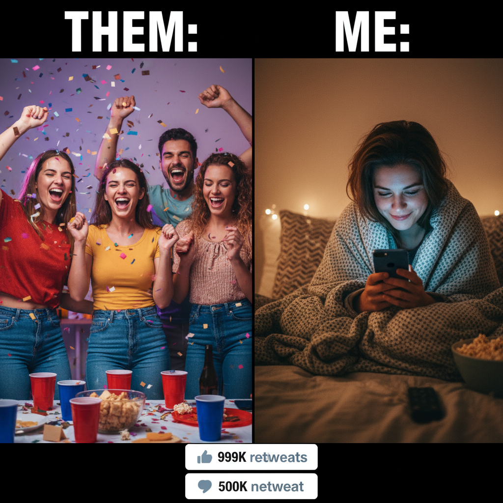 Extroverts: 'Let's go out!' Introverts: *already in bed by 8pm, pretending to be asleep*