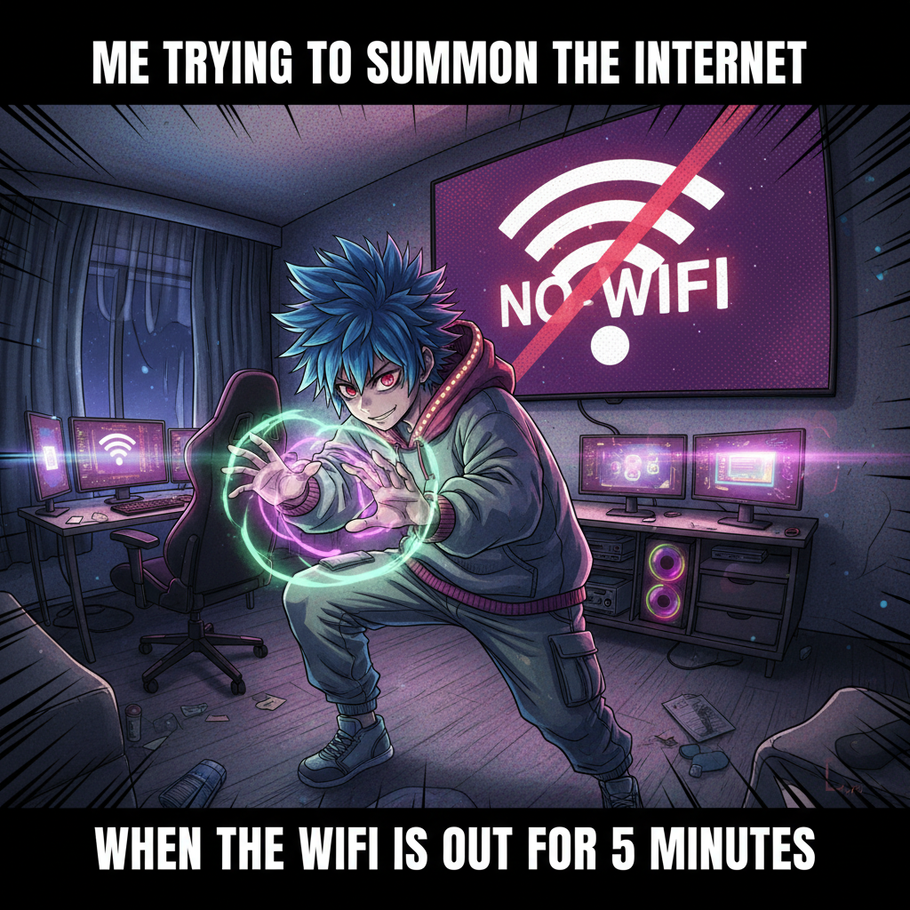When the wifi goes out and you start looking for your superpower like an anime protagonist.