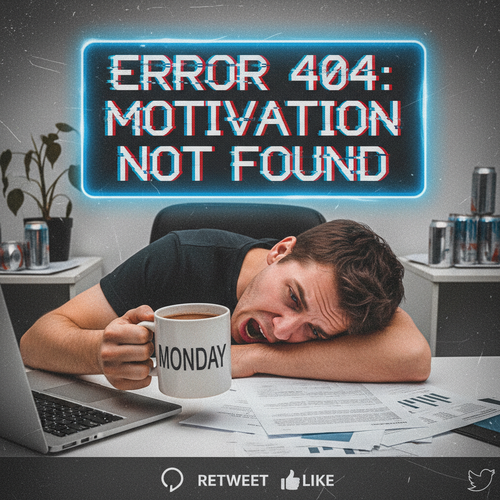 My brain on Monday mornings: 'Error 404: Motivation Not Found.'