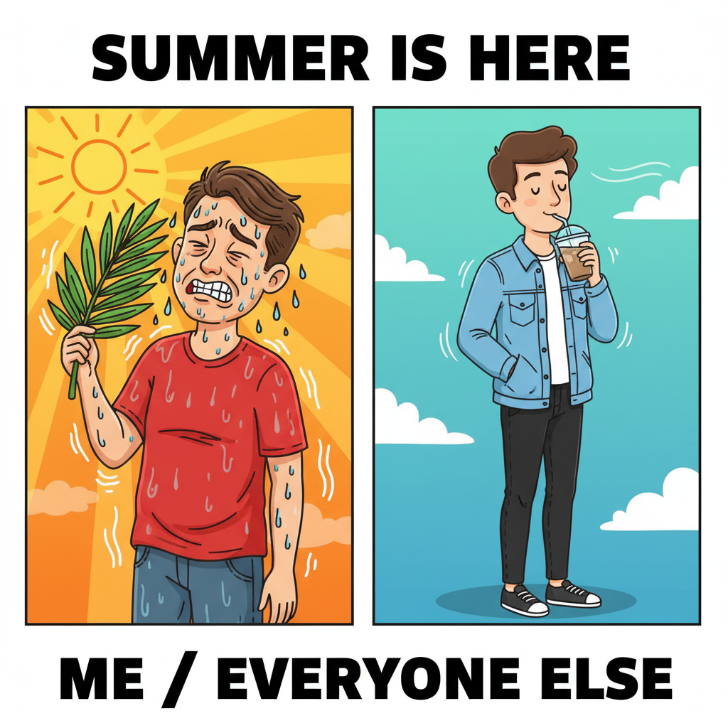 It's 75° and sunny, but my neighbor is still complaining it's 'too hot.' Peak regional weather.