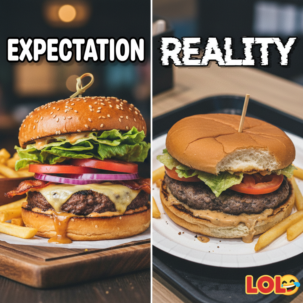 Ordered a gourmet burger. Got a sad patty on a deflated bun. My disappointment is immeasurable. 🍔💔