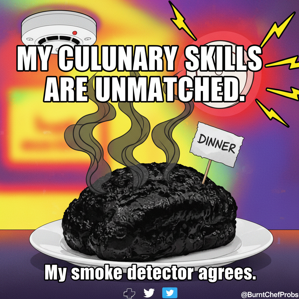 My 'gourmet' dinner turned into a charcoal briquette. At least the smoke alarm works!