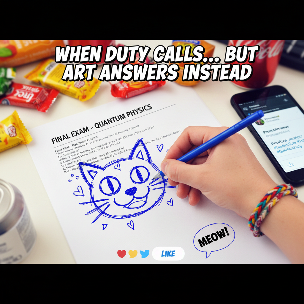 My brain during exams: 'You know all this!' My hand during exams: *draws a cat*