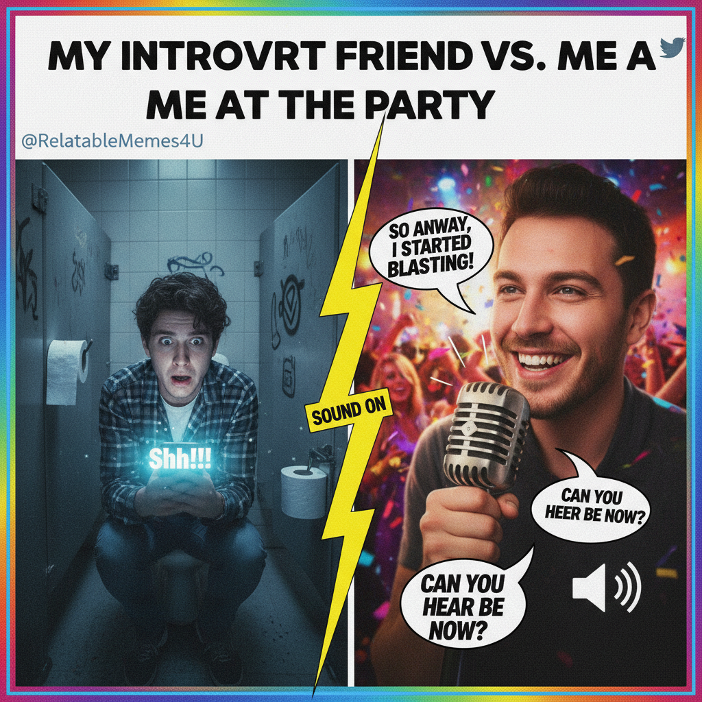 Introverts at a party: recharging in the bathroom. Extroverts: IS THIS MIC ON?!