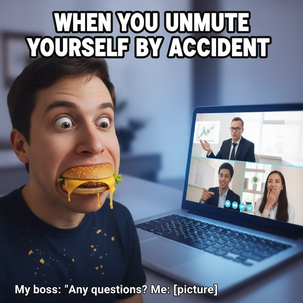 Boss: 'Can you hear me?' Me, frozen mid-chew on camera: 'Uh, yeah! Crisp and clear!'