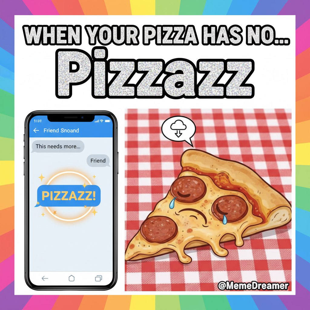My phone tried to autocorrect 'pizza' to 'pizzazz'. I just want food, not a show.