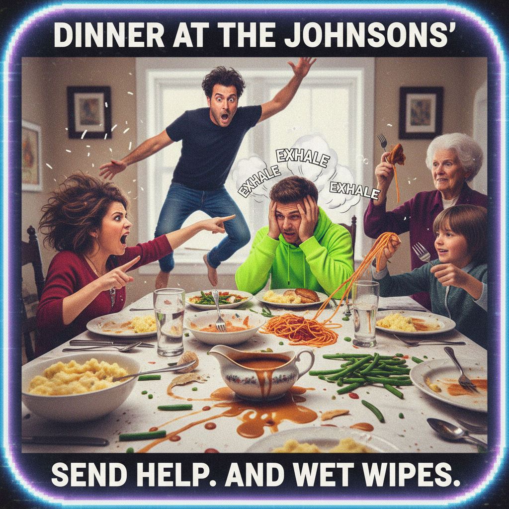 Holiday family dinner: 1 part food coma, 2 parts political debate, 3 parts 'who broke the gravy boat?'