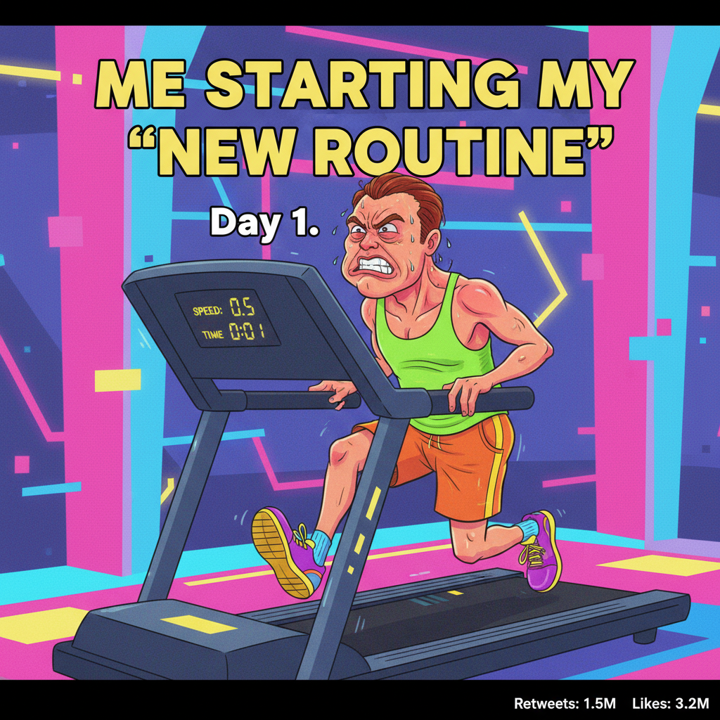 Me at the gym: 10 mins on treadmill, 50 mins perfecting my 'I'm working hard' face.
