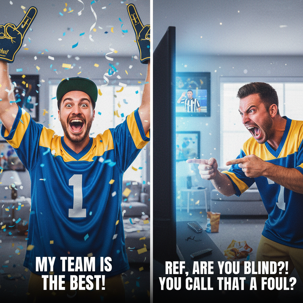 My team won: GREATEST OF ALL TIME! My team lost: The refs are blind, it's rigged!