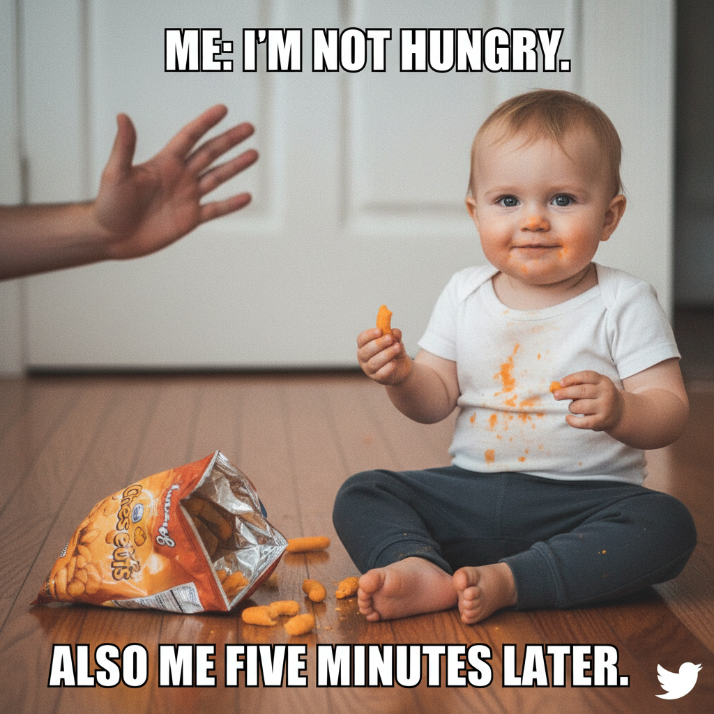 My toddler just asked for a snack, then threw it on the floor. Peak parenting.