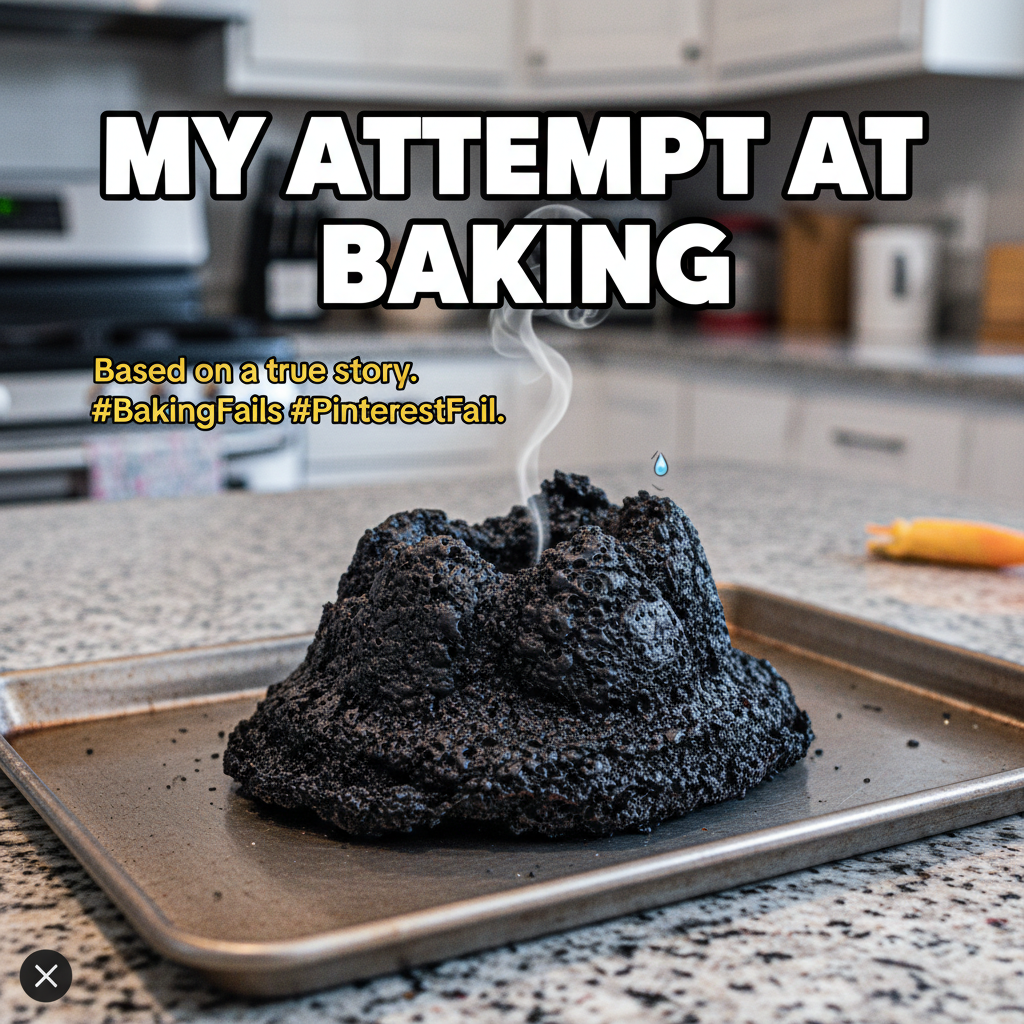 Tried to make a cake, ended up with a charcoal briquette. Send help and a fire extinguisher.