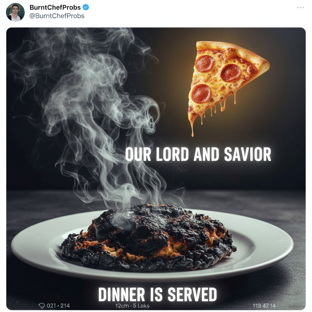 My 'gourmet' dinner looks like a crime scene. Send help & pizza.