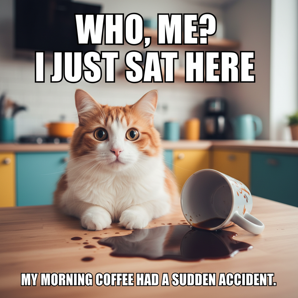 My cat just knocked over my coffee. Again. But look at that face. I can't even be mad.