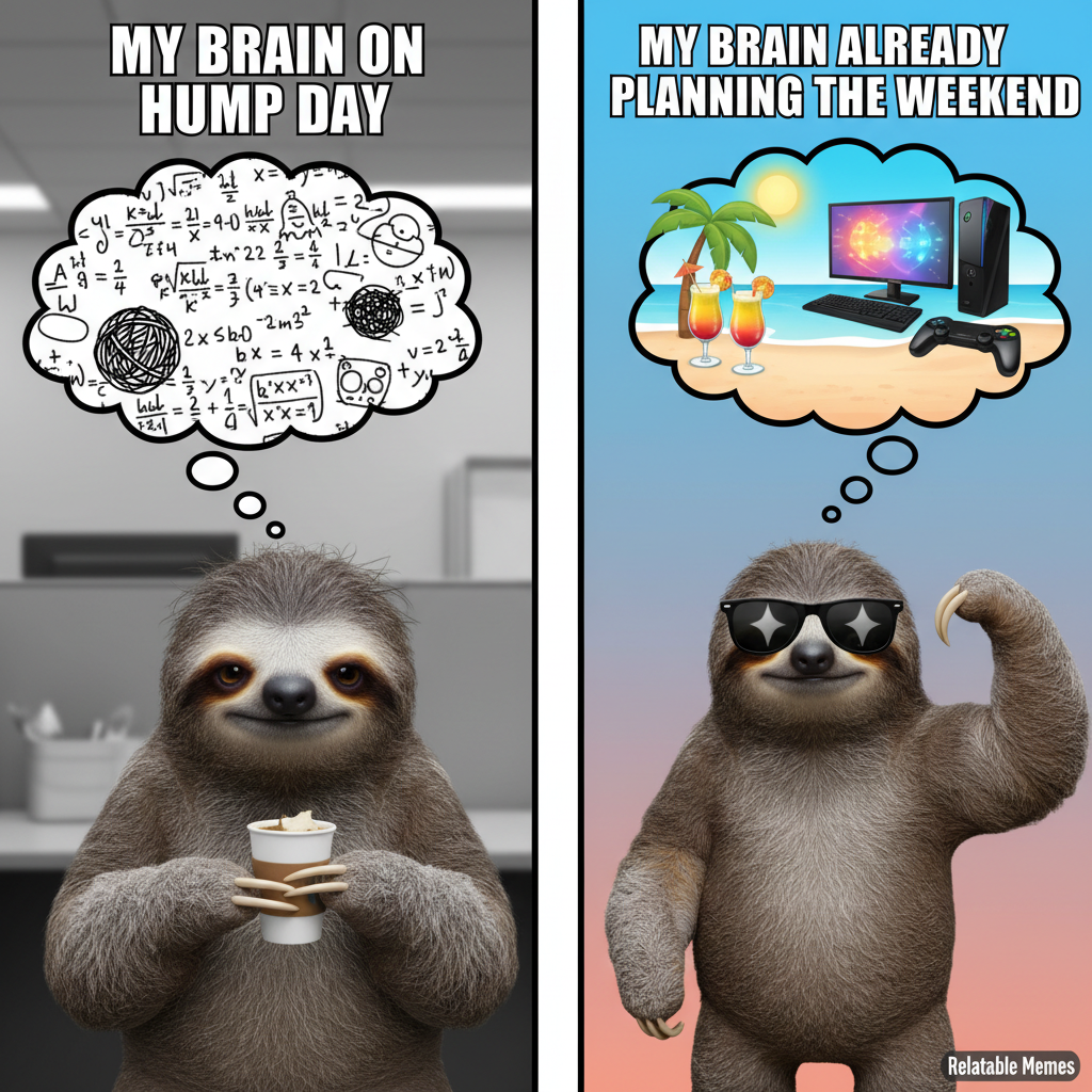 My brain trying to function on Hump Day vs. my brain already planning the weekend