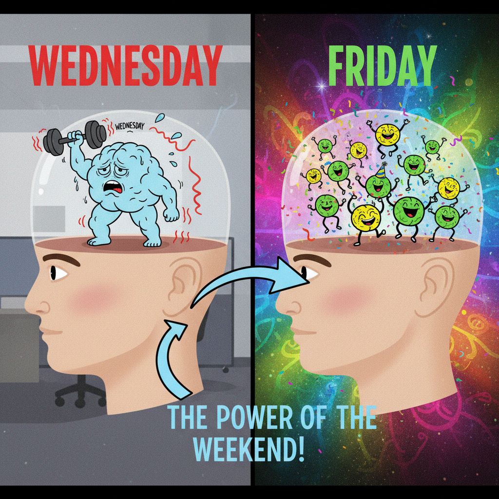 My brain cells on Wednesday vs. Friday