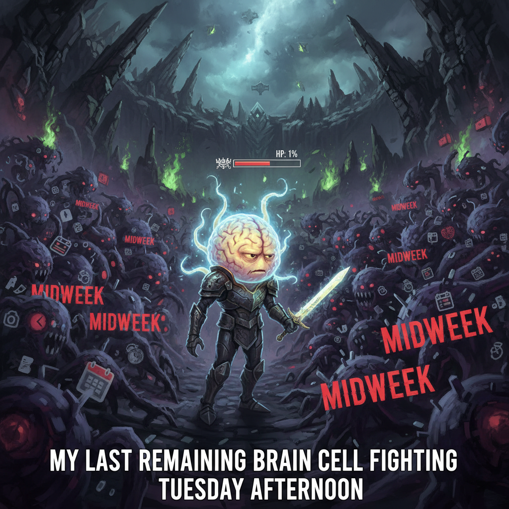 My brain cells trying to survive until Friday like it's a Souls boss fight