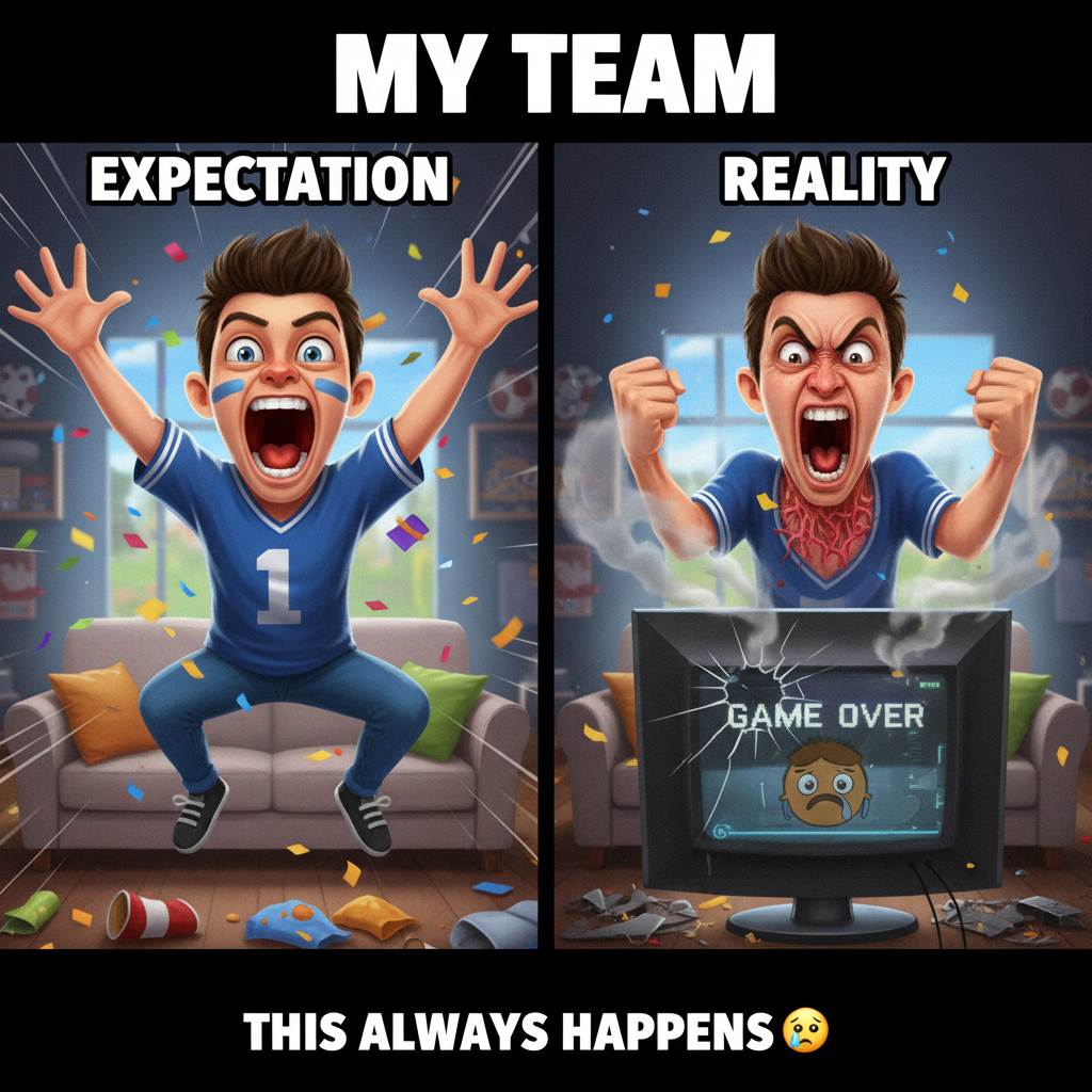 My team scores: 'WE ARE THE CHAMPIONS! BEST TEAM EVER!' Opponent scores: 'RIGGED! FIRE THE REF!'