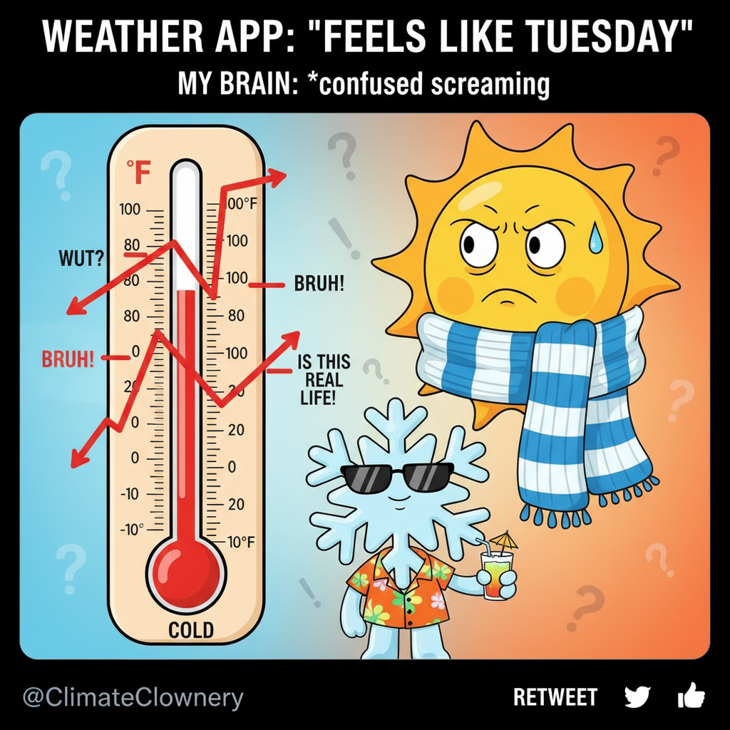 It's 70 degrees in winter and 30 in summer. The weather is officially trolling us.