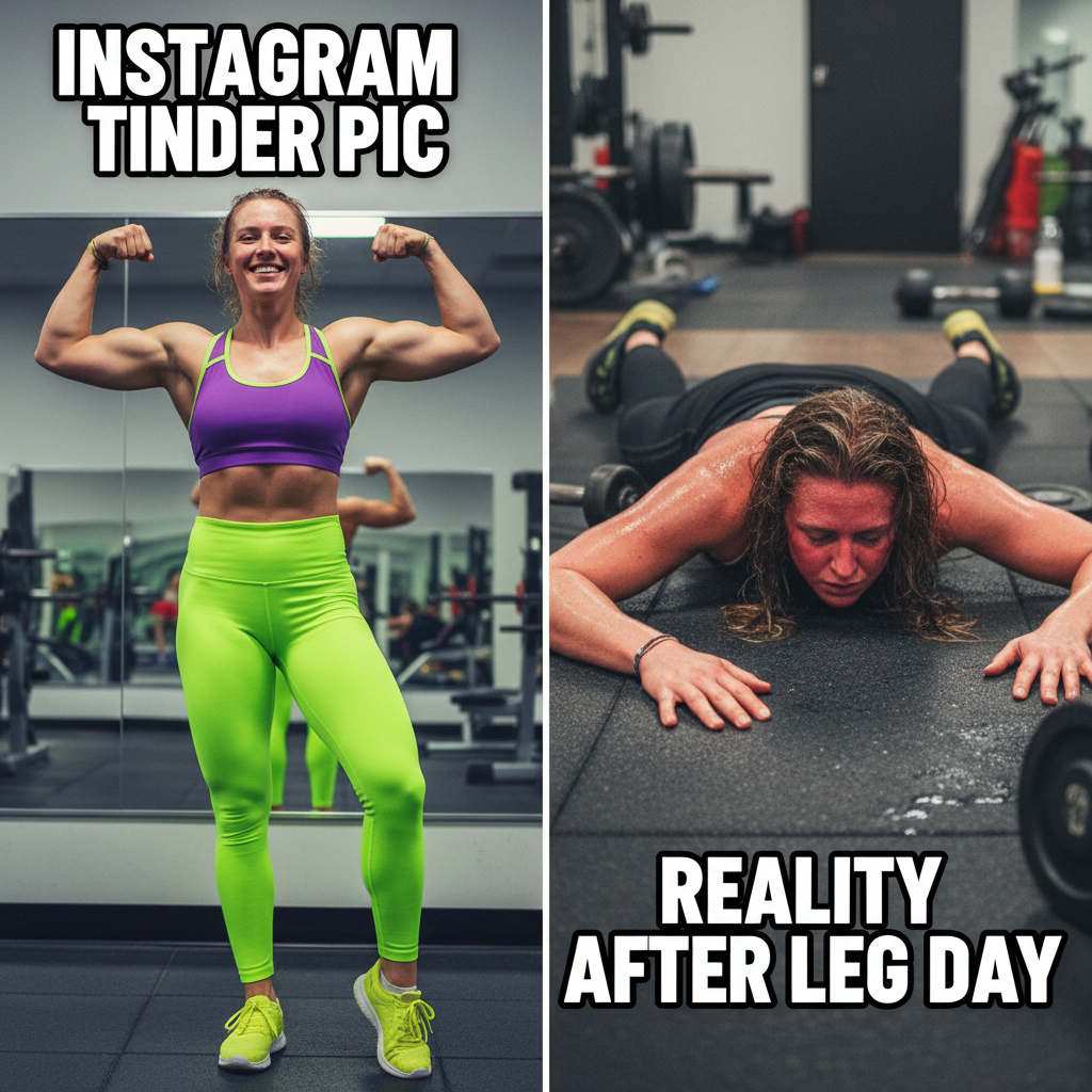 Me trying to look cool at the gym vs. me after 5 mins on the treadmill.