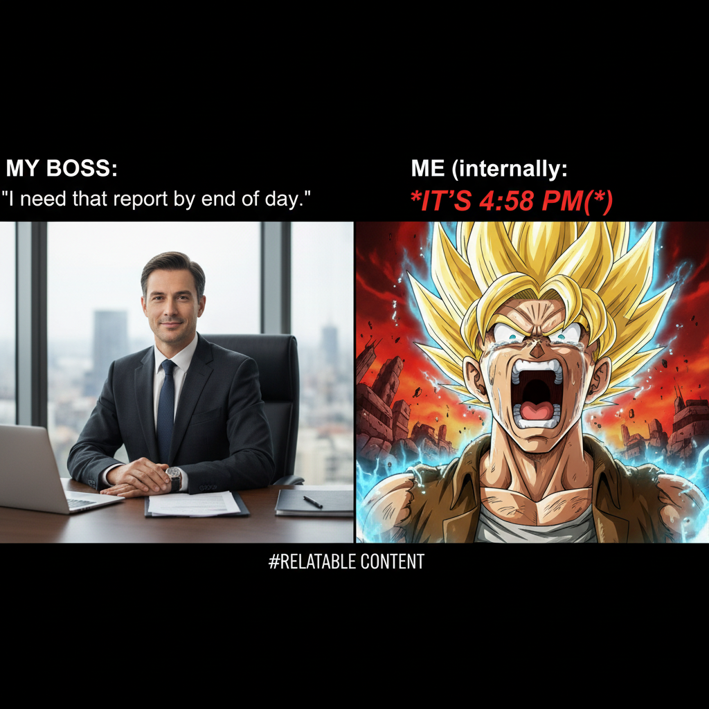 Me trying to adult vs. my inner anime character freaking out.