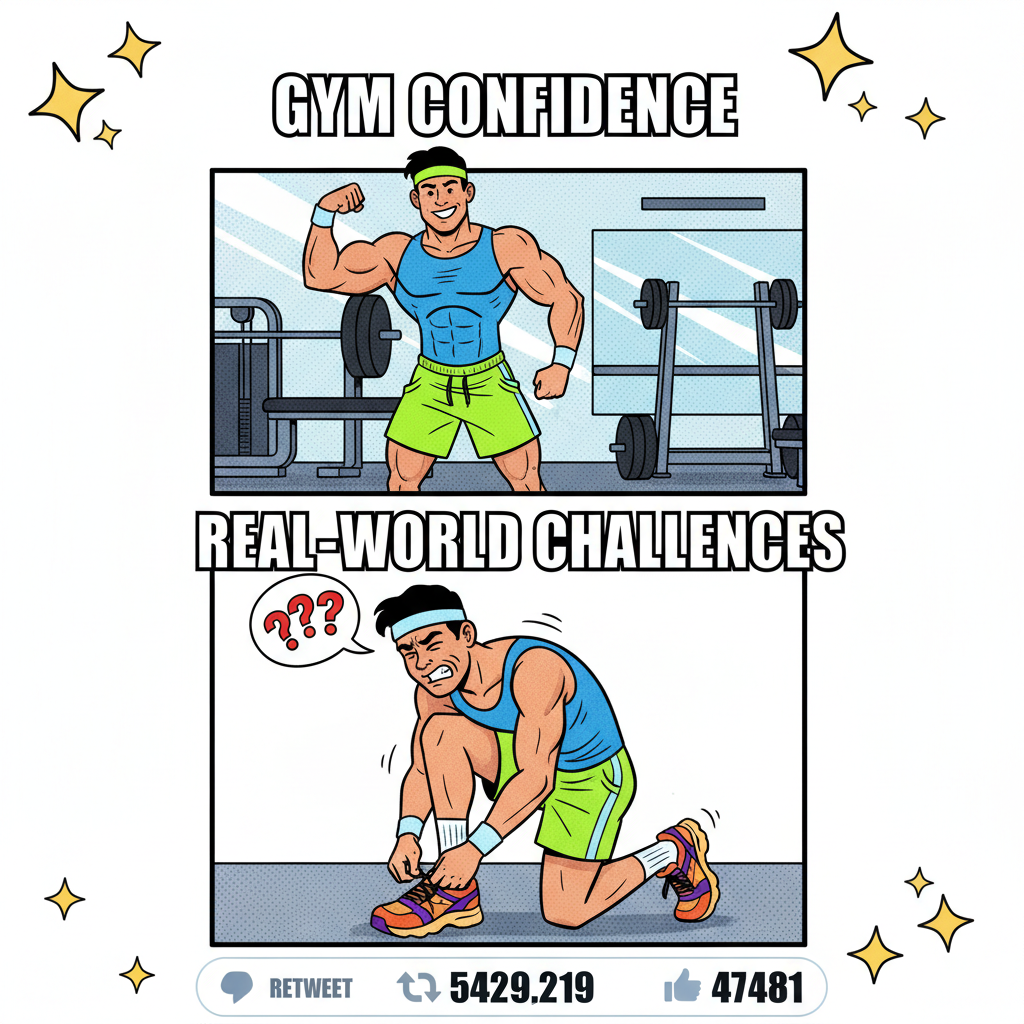 Me at the gym: 'I'm a beast!' Also me at the gym: 'Did I just pull a muscle tying my shoe?'