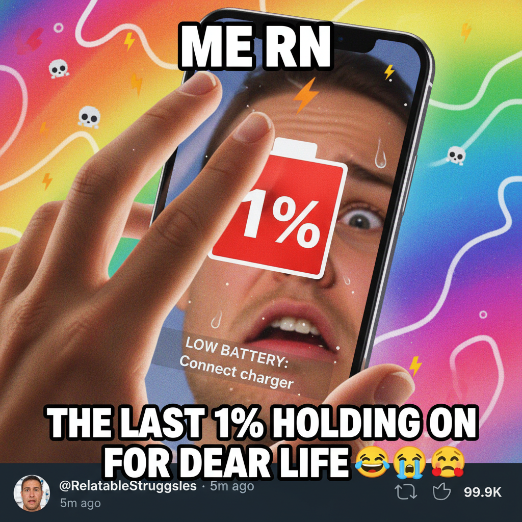 My phone battery is at 1%. My brain: 'Quick, scroll through 5 more apps before it dies!'
