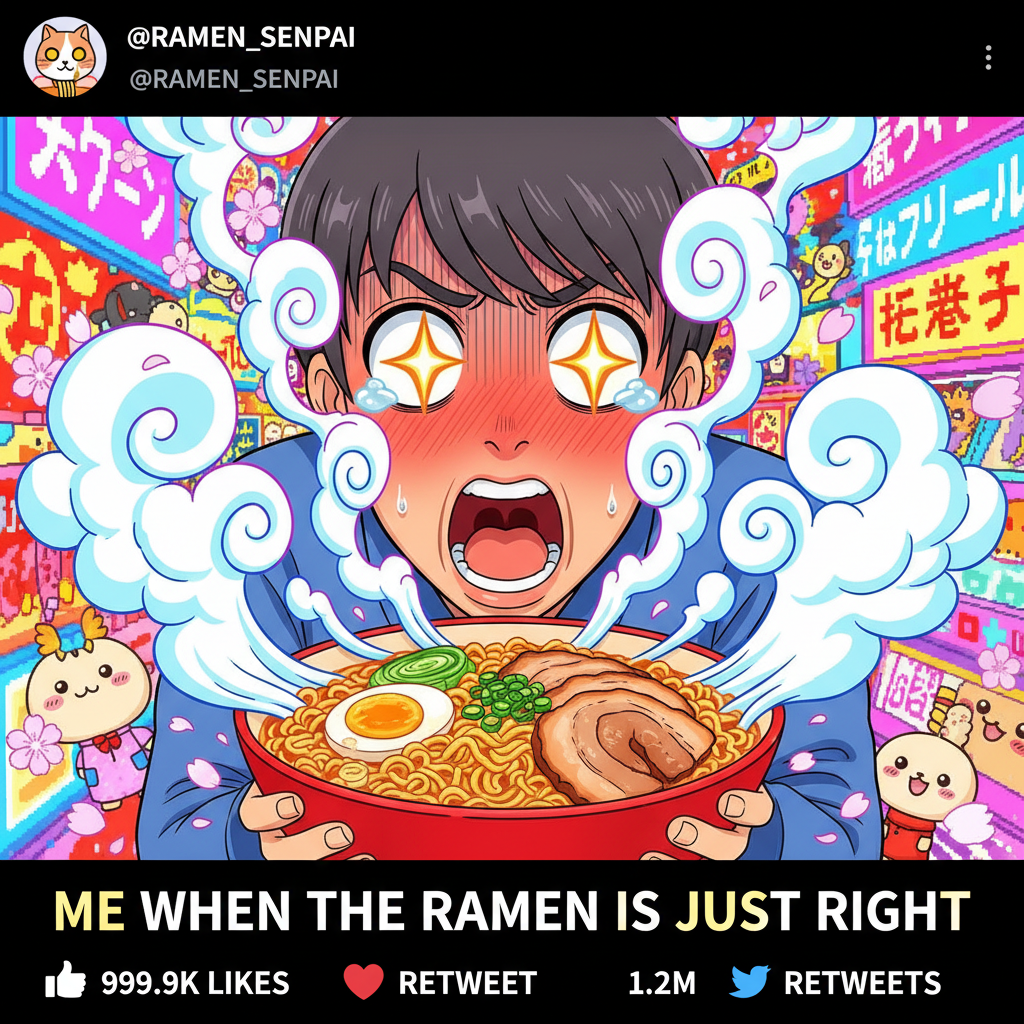 When the ramen is ready but you're still waiting for the dramatic anime steam reveal.