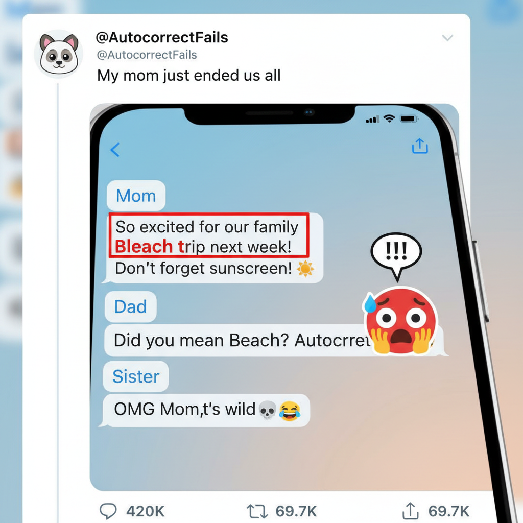 My phone autocorrected 'beach' to 'bleach' in a family group chat. Send help. #TechFails
