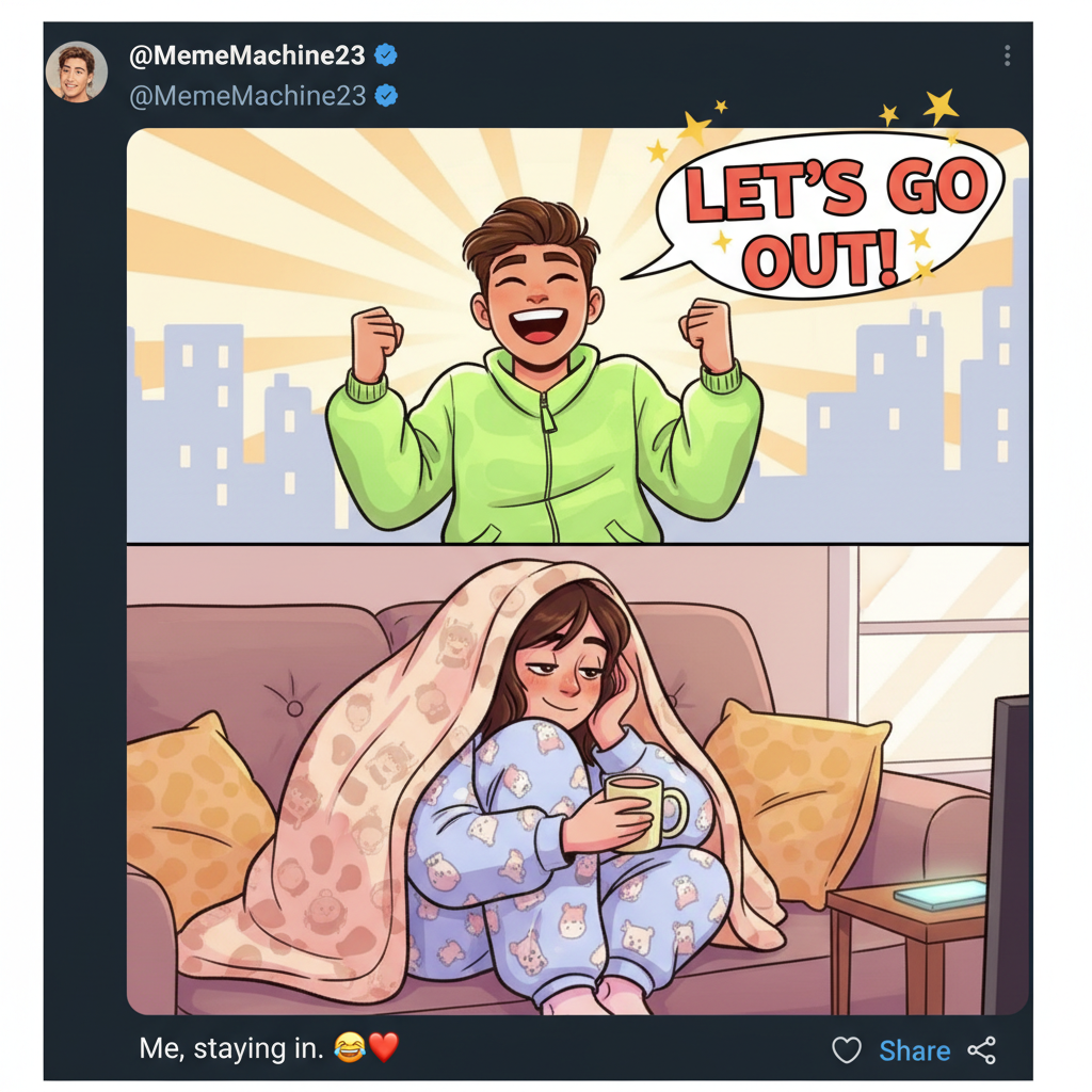 Extrovert: 'Let's go out!' Introvert: *already in pajamas by 6 PM* #IntrovertLife