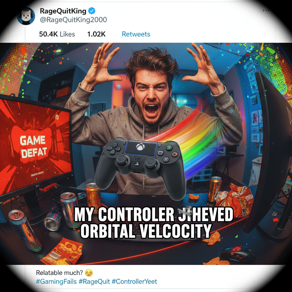 My controller just flew across the room. It wasn't my fault, the game cheated. #GamingRage