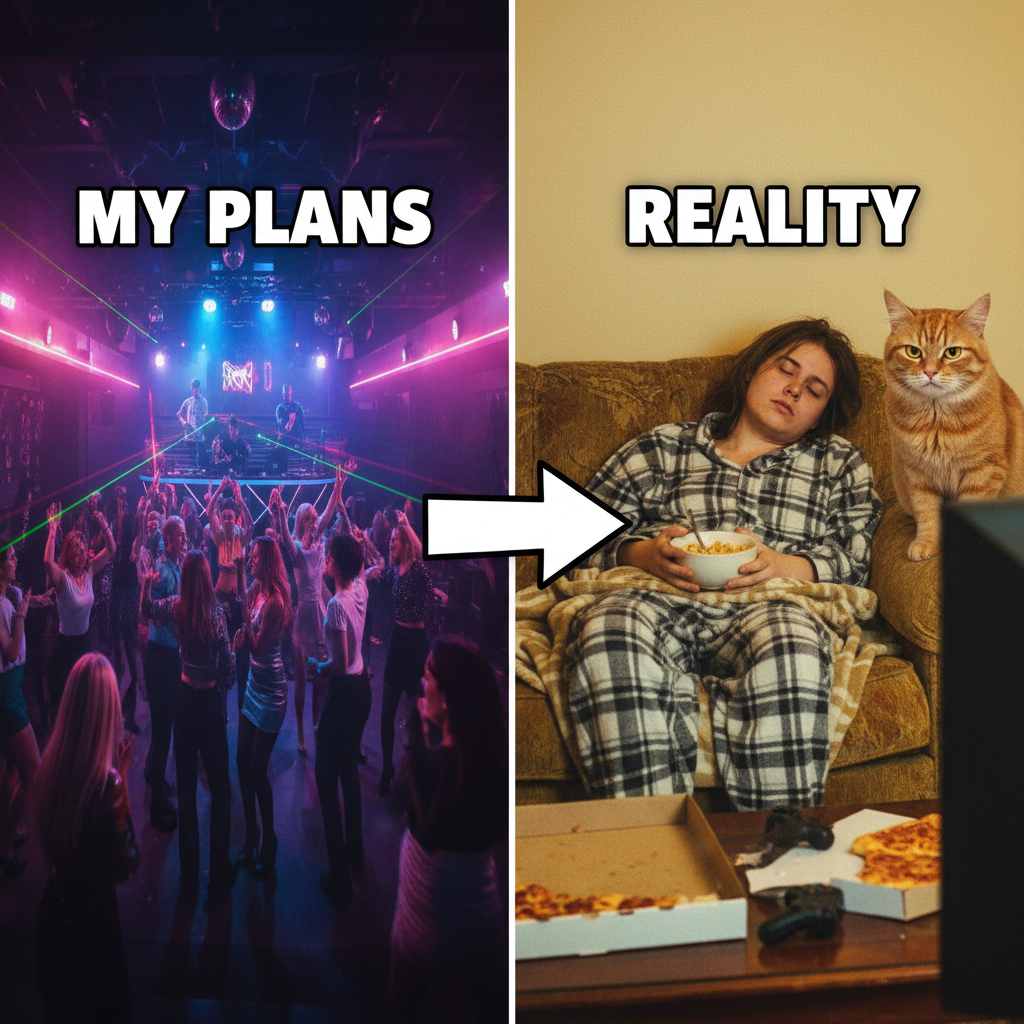 Friday night plans: clubbing. Friday night reality: arguing with my cat about bedtime. #TGIF