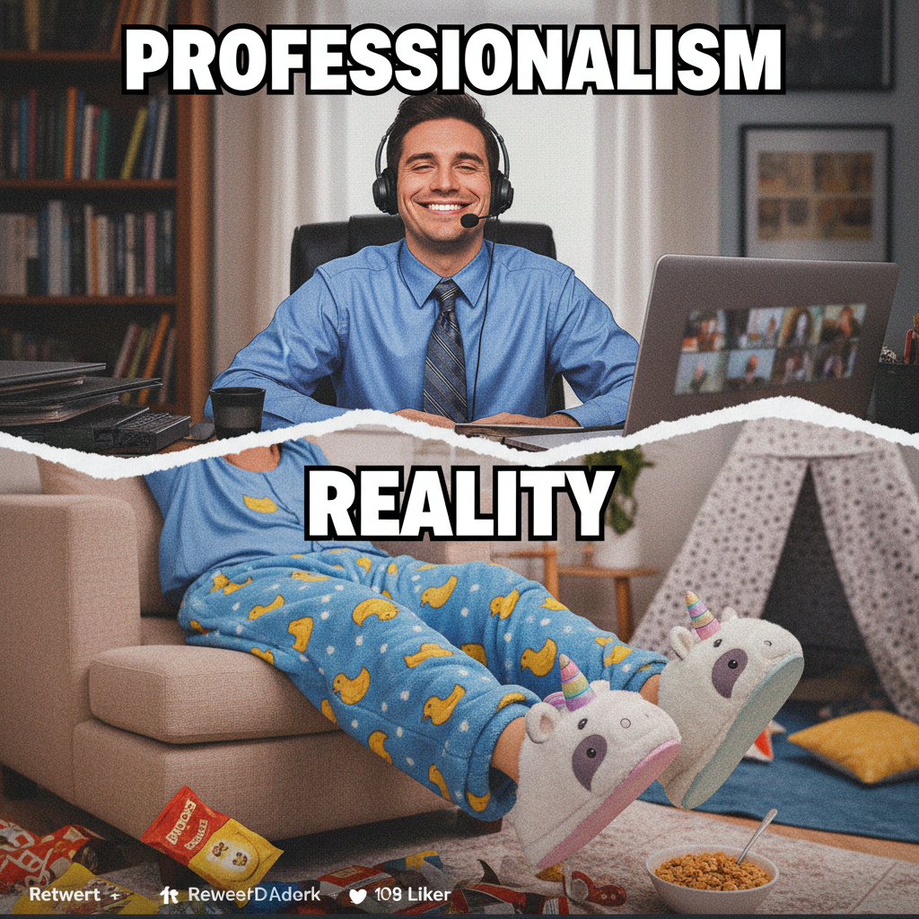 My WFH uniform is 50% pajamas, 50% 'presentable' top for video calls. Who's with me?