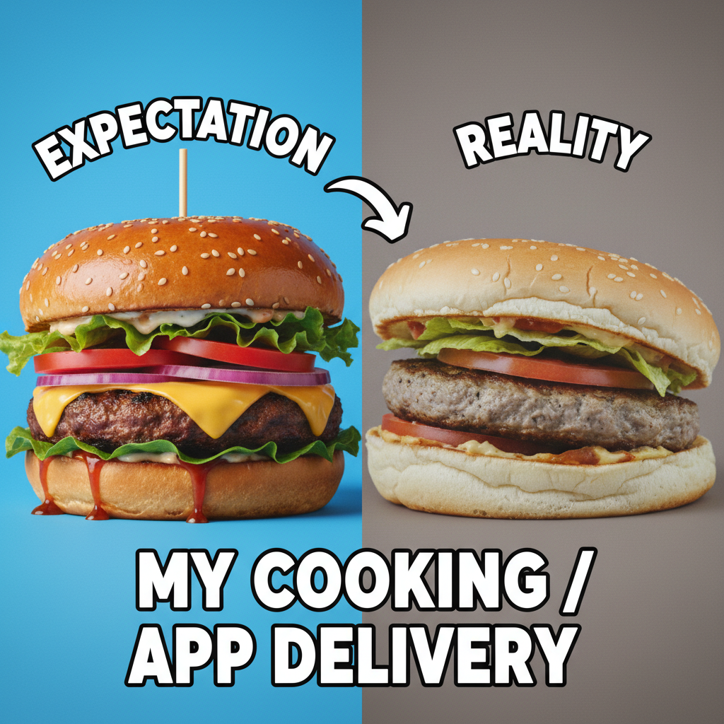 Ordered a gourmet burger. Got a sad patty in a bun. My expectations were high, my dinner is not.