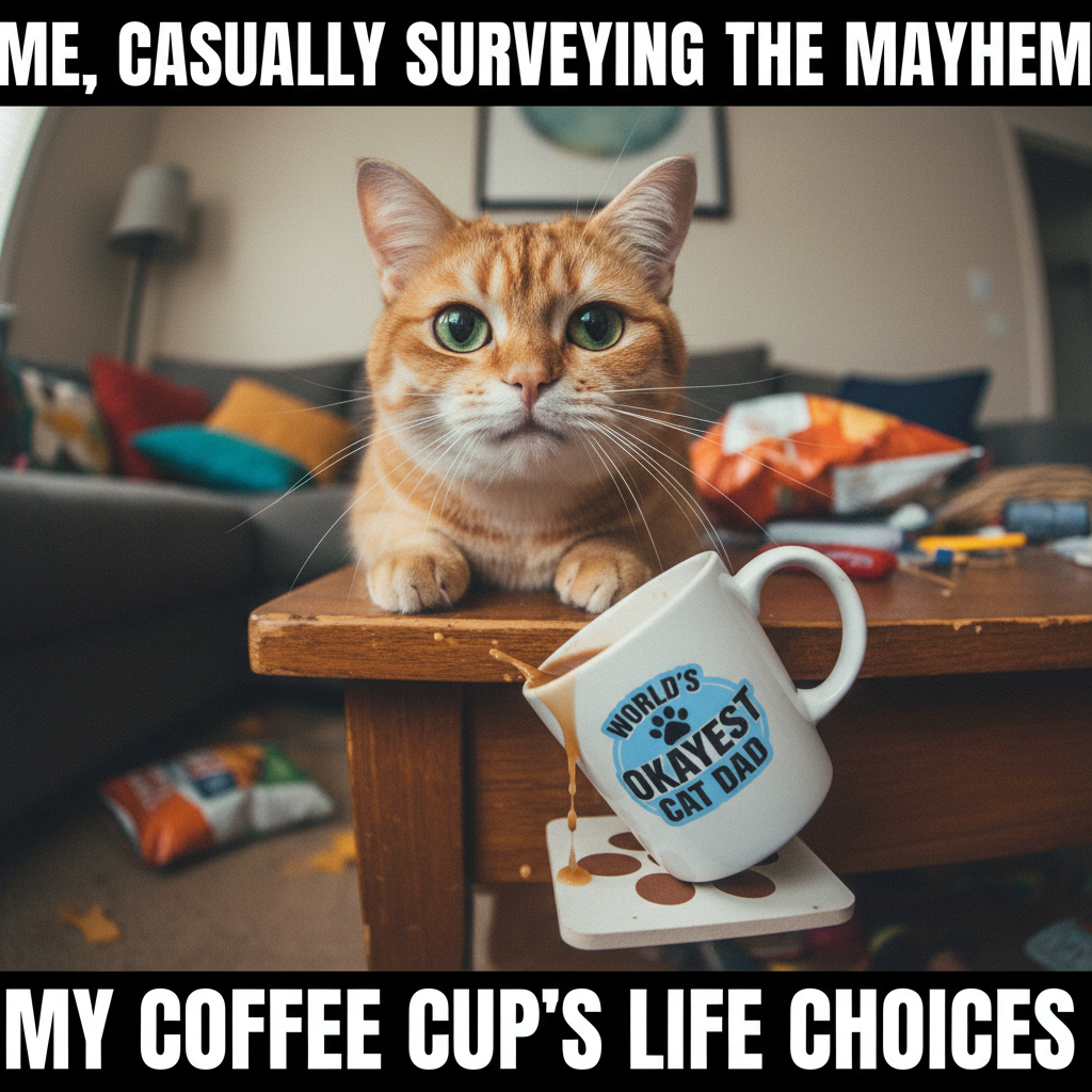 My pet just stared into my soul while slowly pushing my coffee cup off the table. Zero regrets.