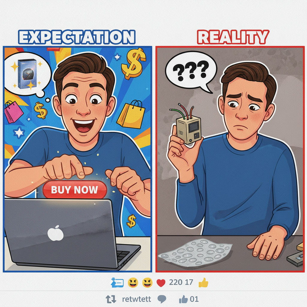 Me after buying something online vs. me when it arrives. Why do I do this?