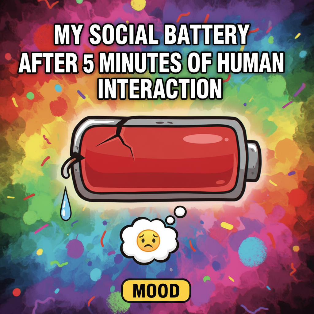 My social battery after 1 hour of 'networking'. Send help. #IntrovertLife